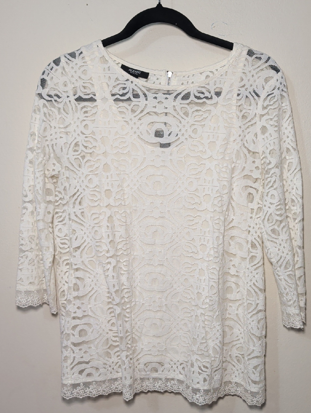 Alfani Ivory Crochet Lace Blouse With Layering Tank Cottagecore Women's Size Pm